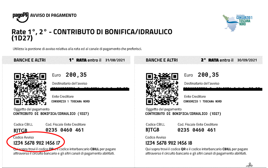 esempio bolletta